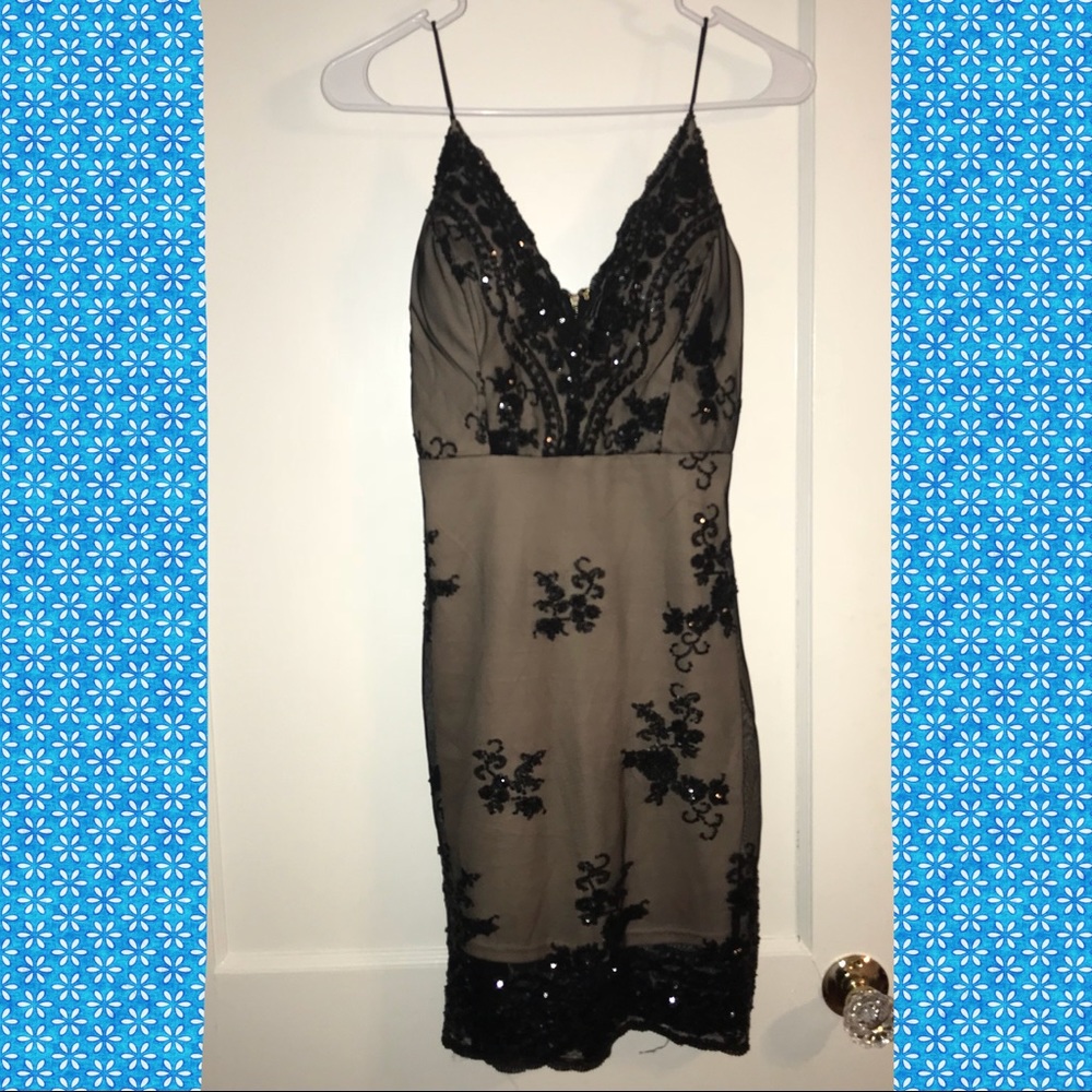 Black & Nude Formal Sequin Dress